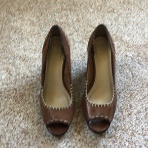 Nicole peekaboo toe leather pumps.